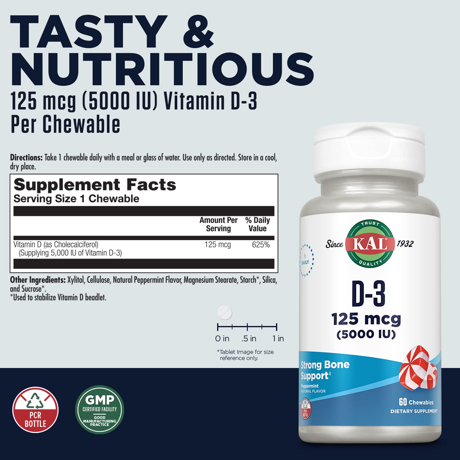 Foto 4 pulgar | Suplemento Kal De Vitamina D3, 5000 Ui, 125 Mcg, Masticables - Venta Internacional.