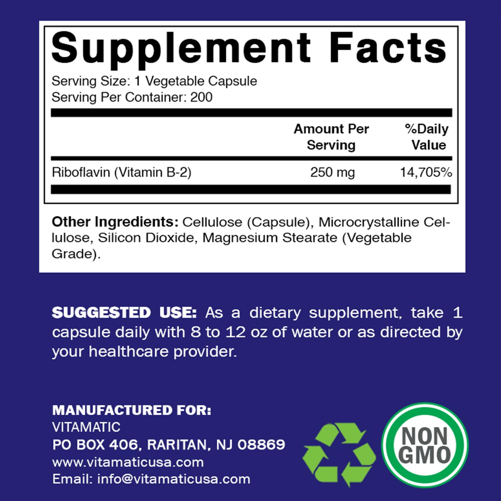 Foto 3 pulgar | Suplemento Vitamático De Vitamina B2 (riboflavina) 250 Mg 200 Cápsulas - Venta Internacional.
