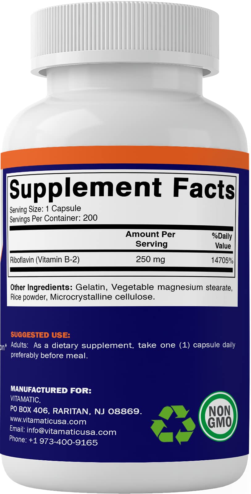 Foto 5 pulgar | Suplemento Vitamático De Vitamina B2 (riboflavina) 250 Mg 200 Cápsulas - Venta Internacional.