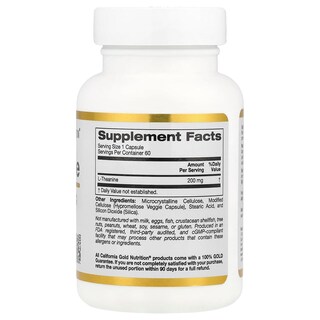 Foto 2 | Suplemento California Gold Nutrition L-teanina 200 Mg 60 Cápsulas - Venta Internacional.