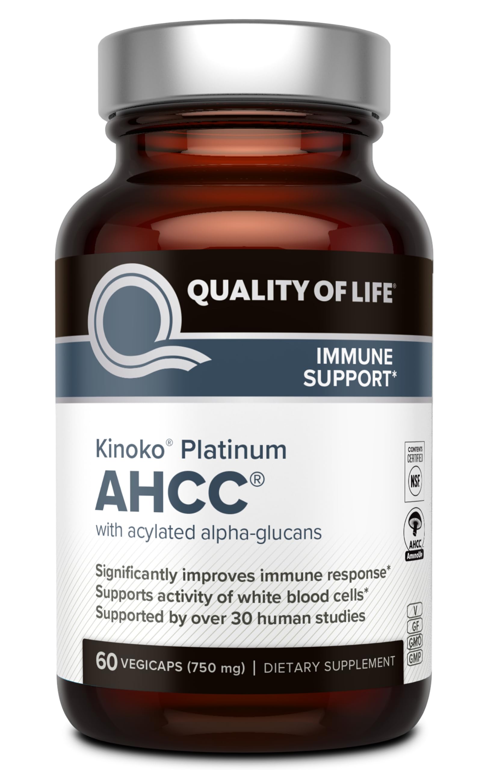 Foto 2 pulgar | Suplemento Quality Of Life Premium Kinoko Platinum Ahcc 750 Mg - Venta Internacional.
