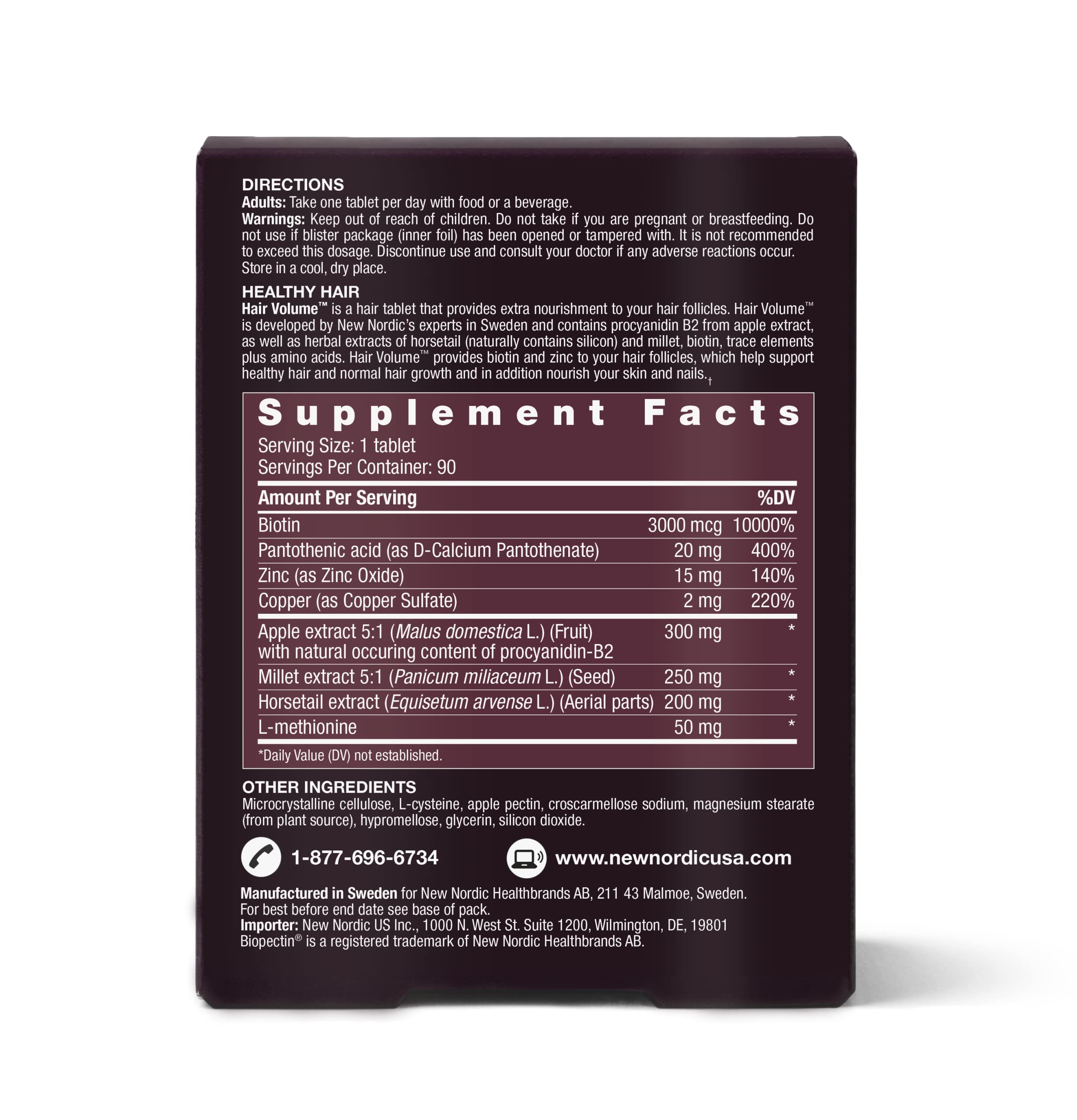 Foto 7 pulgar | Suplemento New Nordic Hair Volume Tablets 3000 Mcg De Biotina 90 Unidades - Venta Internacional.