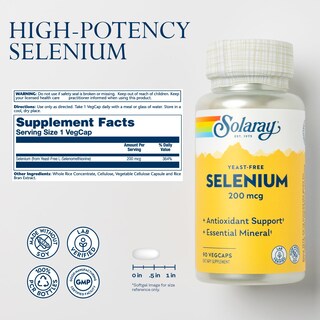 Foto 2 | Suplemento Solaray De Selenio Sin Levadura, 200 Mcg, 90 Cápsulas Vegetales - Venta Internacional.