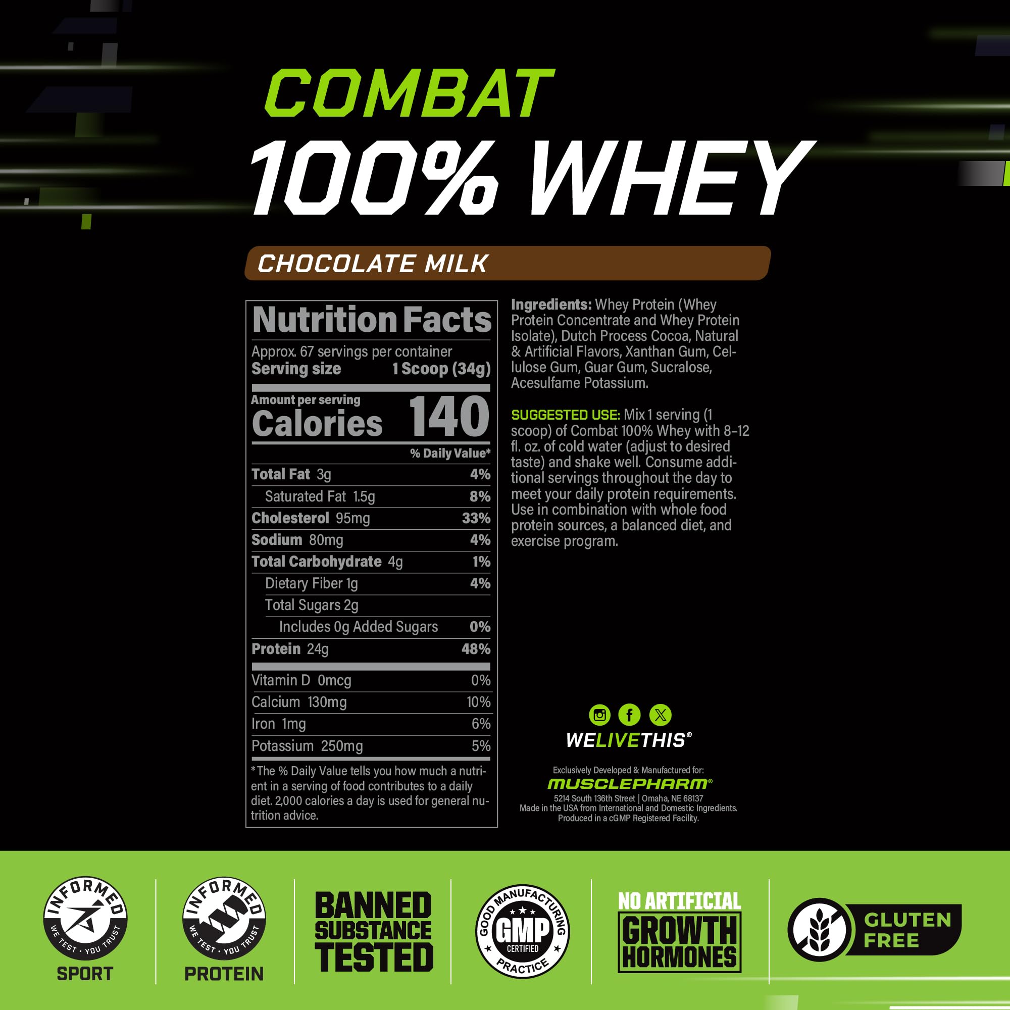 Foto 4 pulgar | Proteína De Suero En Polvo Musclepharm Combat 100% Chocolate 2,27 Kg - Venta Internacional.