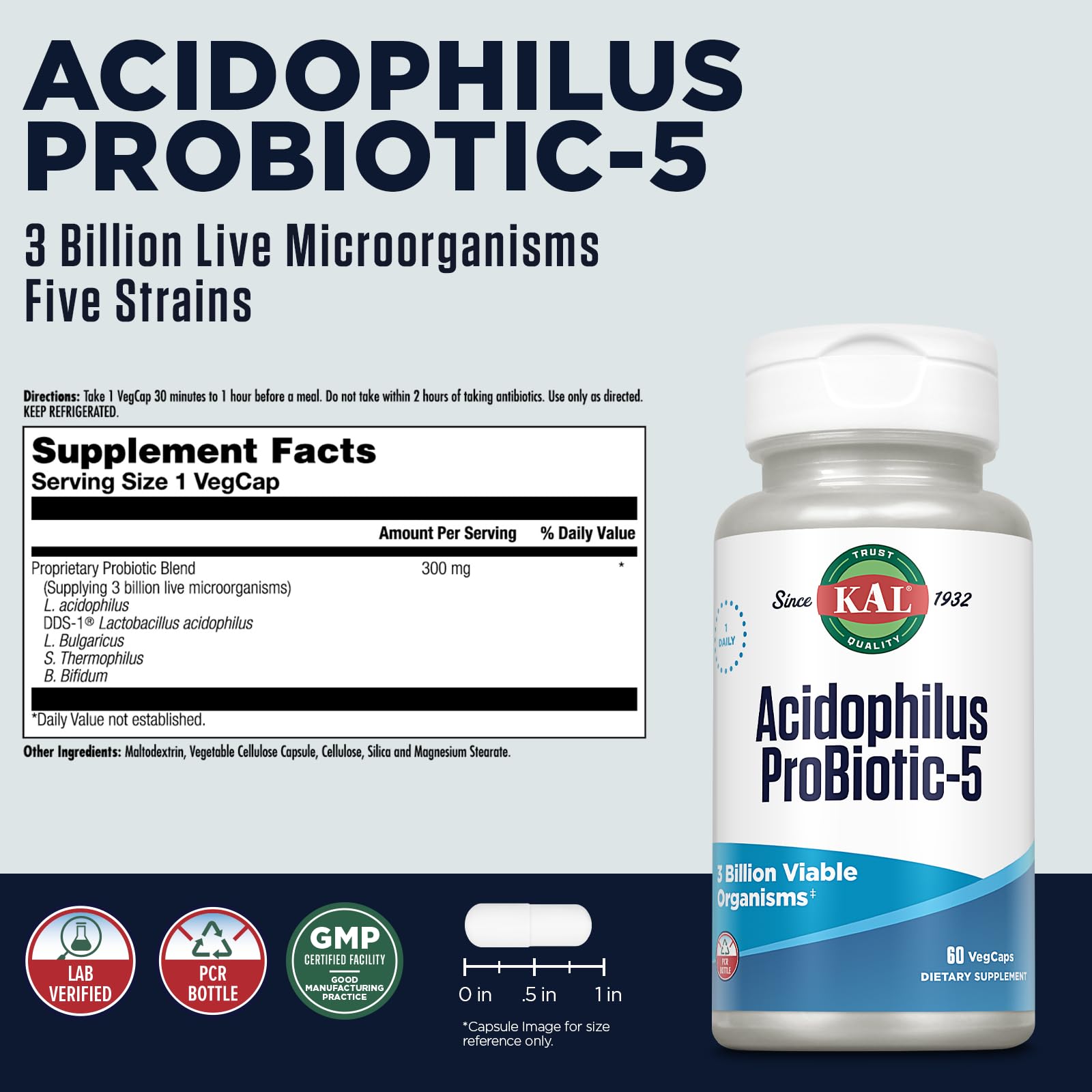 Foto 2 | Suplemento Kal Acidophilus Tablets Probiotic-5 3b 60 Tabletas - Venta Internacional.