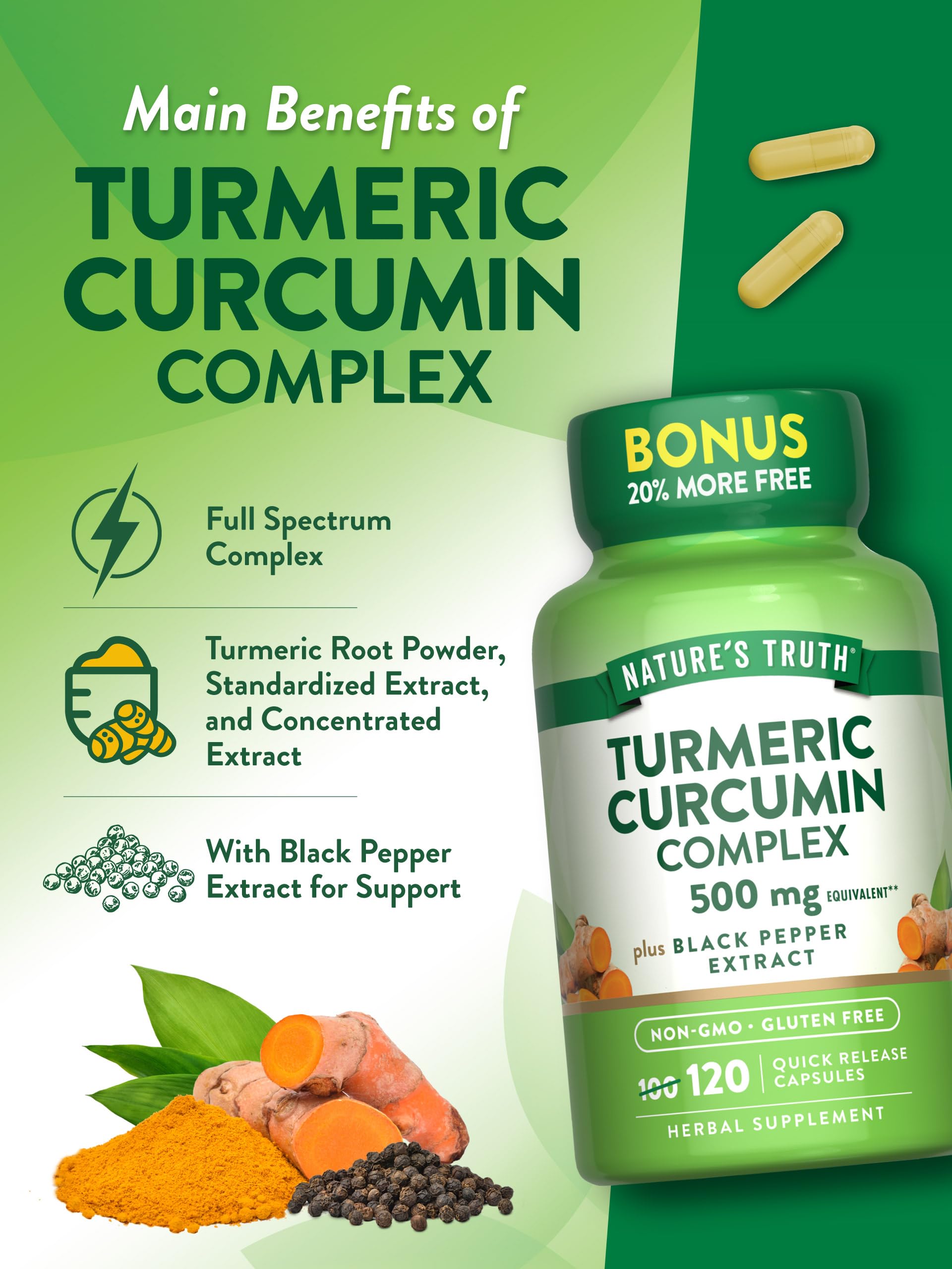 Foto 6 pulgar | Suplemento Nature's Truth, Cúrcuma Y Curcumina, 500 Mg, 120 Cápsulas - Venta Internacional.
