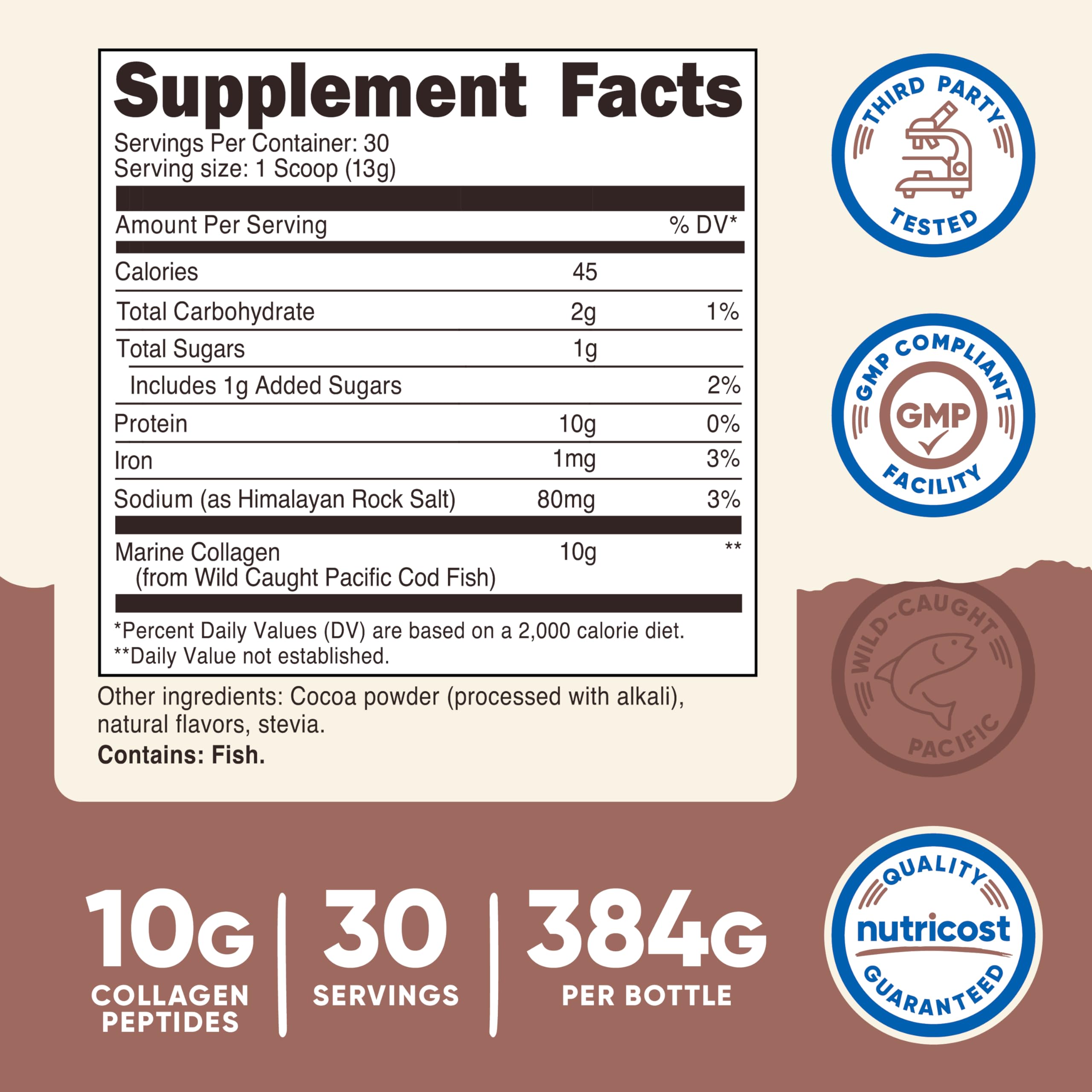 Foto 3 pulgar | Suplemento De Colágeno Marino Nutricost Con Sabor A Chocolate, 30 Porciones - Venta Internacional.