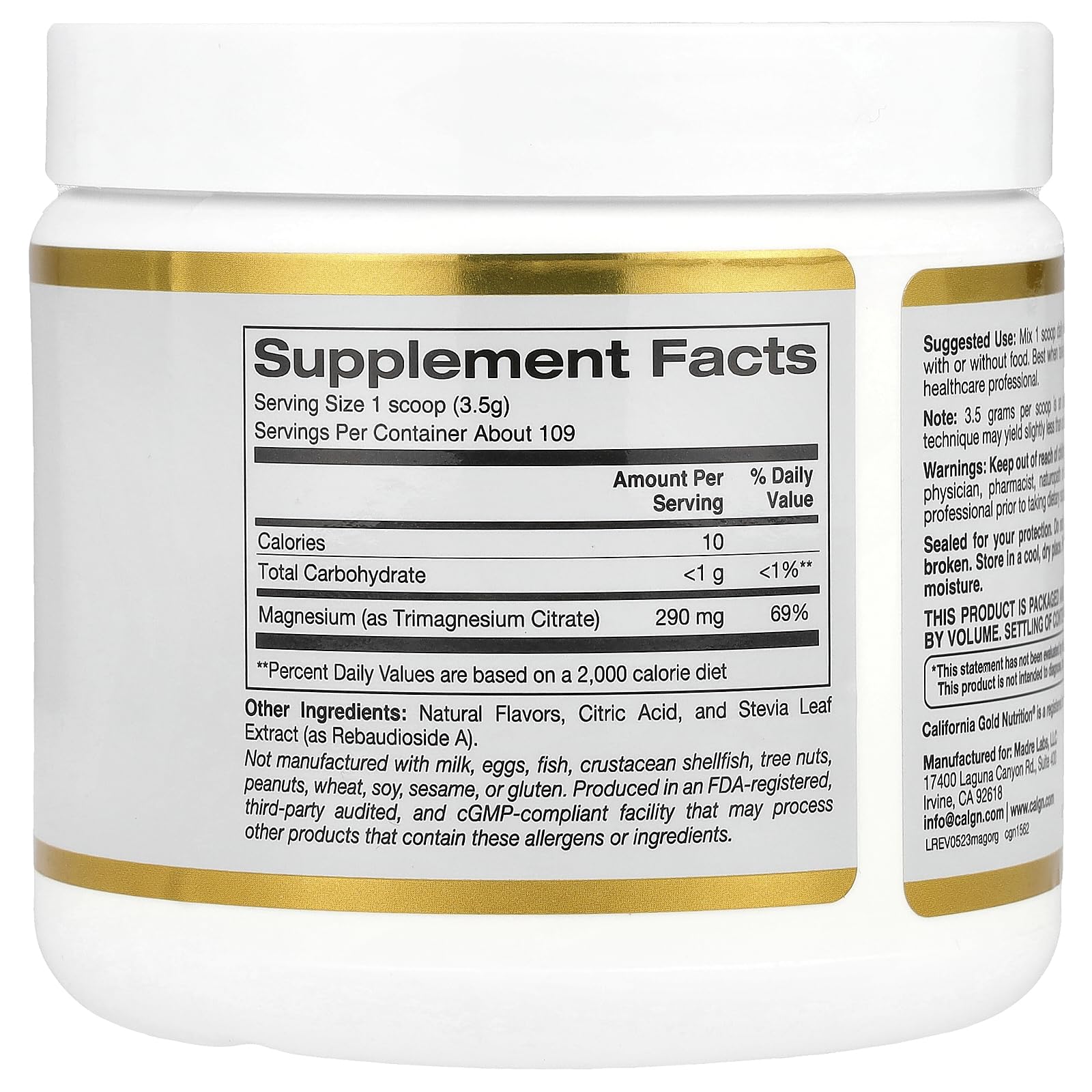 Foto 3 pulgar | Bebida De Magnesio En Polvo California Gold Nutrition 380g - Venta Internacional.