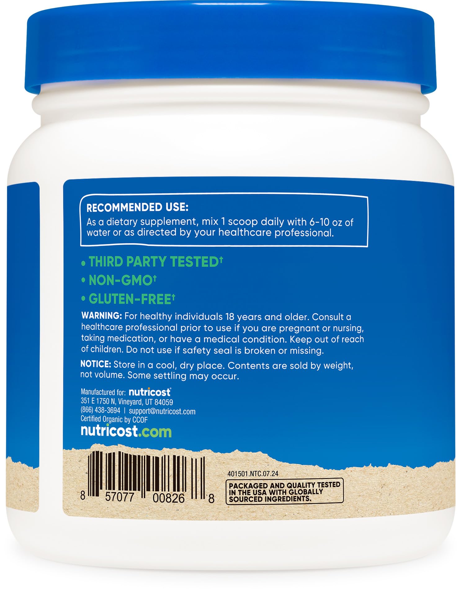 Foto 5 pulgar | Suplemento Nutricost De Clorella Orgánica En Polvo 473 Ml, 3 G/porción - Venta Internacional.