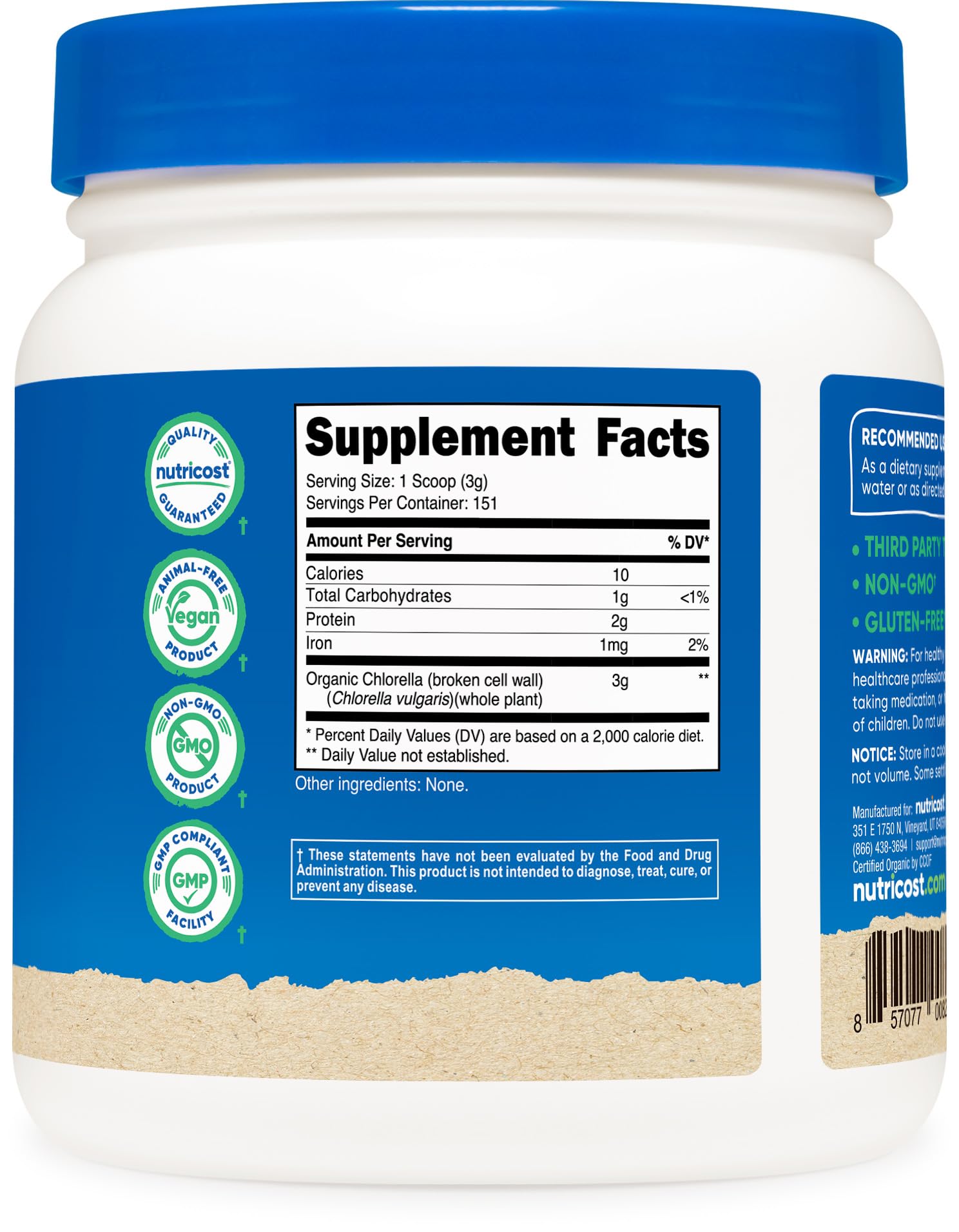 Foto 6 pulgar | Suplemento Nutricost De Clorella Orgánica En Polvo 473 Ml, 3 G/porción - Venta Internacional.