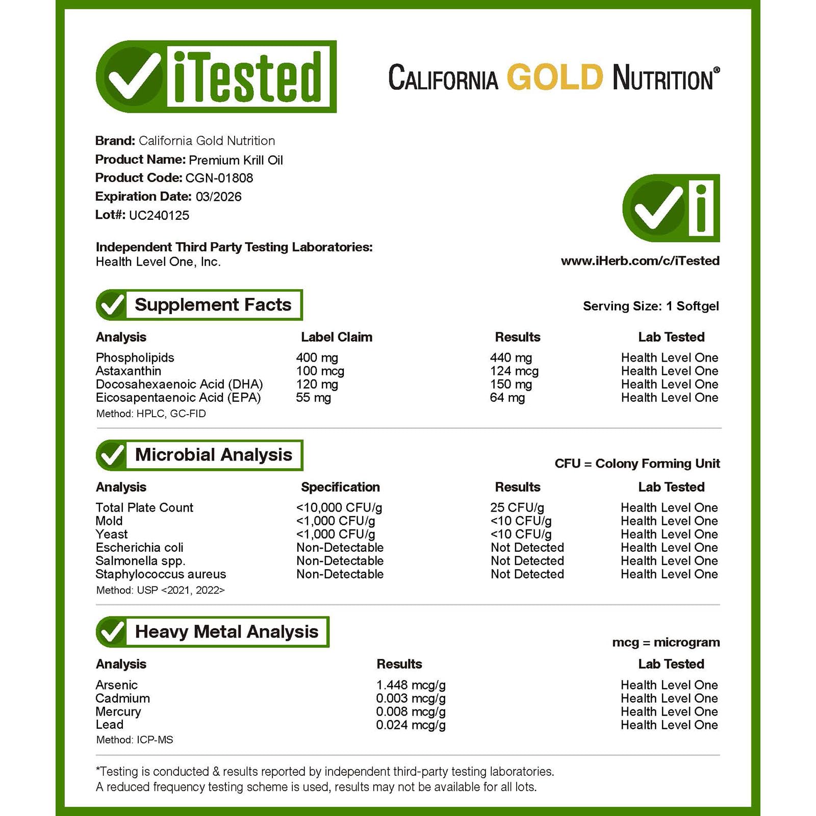 Foto 5 pulgar | Aceite De Krill California Gold Nutrition 1000 Mg 60 Cápsulas Blandas - Venta Internacional.