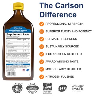 Foto 2 | Suplemento Carlson, El Mejor Aceite De Pescado, 500 Ml, 1600 Mg - Venta Internacional.