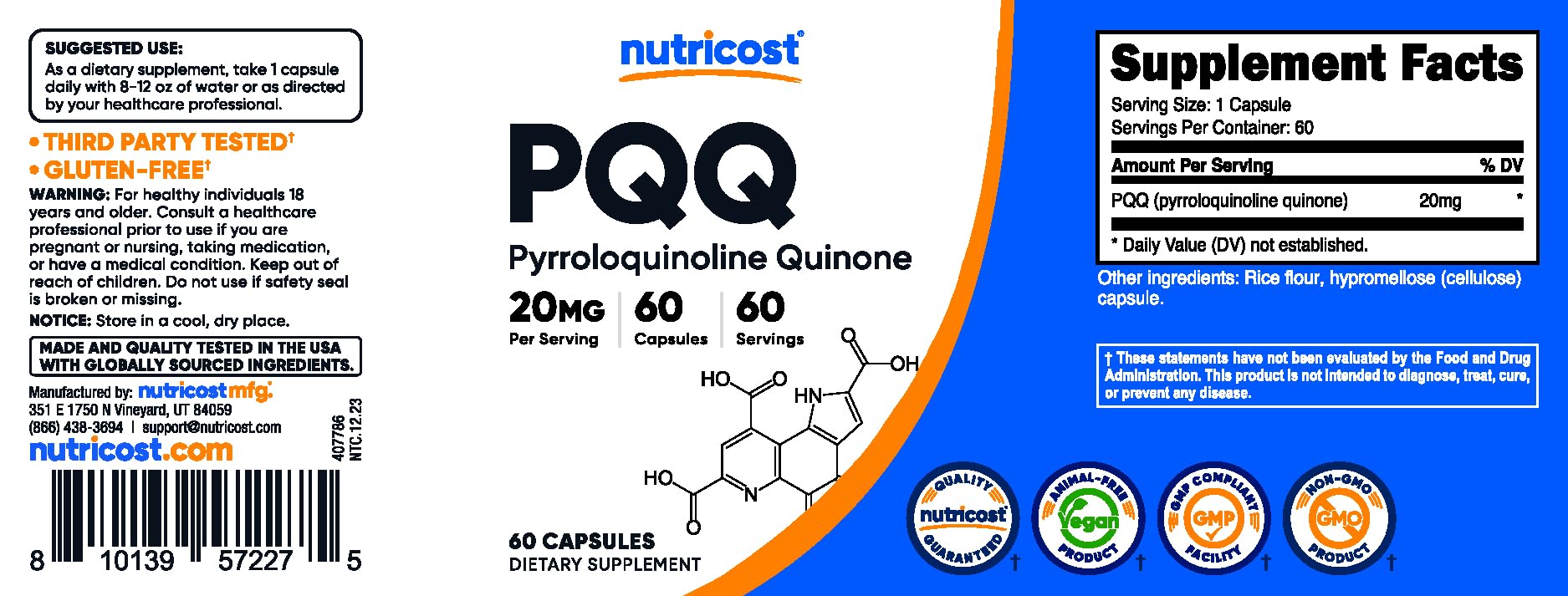 Foto 7 pulgar | Suplemento Nutricost Pqq (pirroloquinolina Quinona) 20 Mg 60 Cápsulas - Venta Internacional.