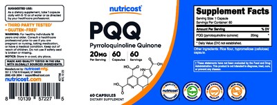 Foto 6 | Suplemento Nutricost Pqq (pirroloquinolina Quinona) 20 Mg 60 Cápsulas - Venta Internacional.
