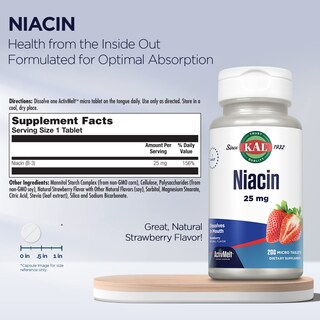 Foto 3 | Suplemento Kal De Niacina, 25 Mg, Tabletas, Sabor A Fresa, 200 Unidades - Venta Internacional.