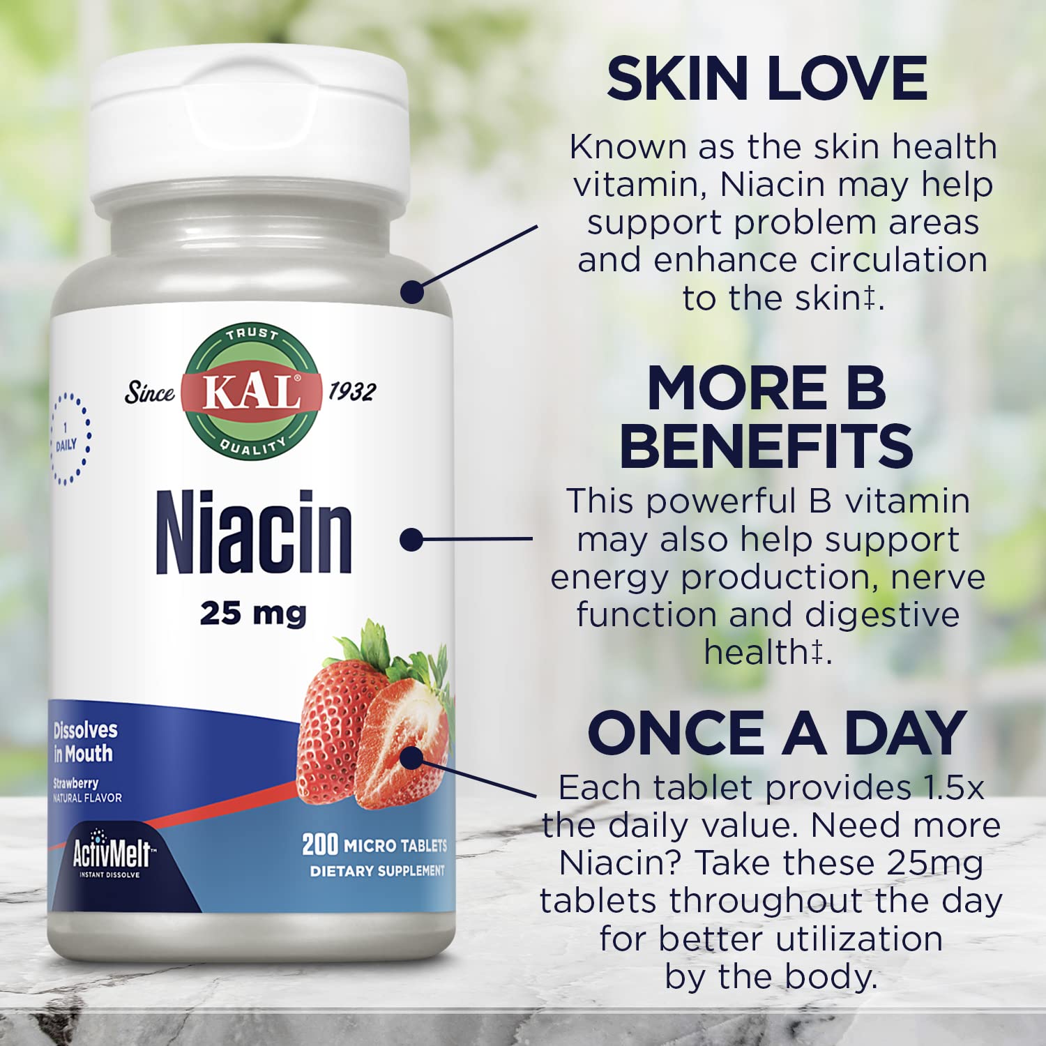 Foto 7 pulgar | Suplemento Kal De Niacina, 25 Mg, Tabletas, Sabor A Fresa, 200 Unidades - Venta Internacional.
