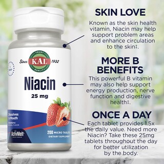 Foto 6 | Suplemento Kal De Niacina, 25 Mg, Tabletas, Sabor A Fresa, 200 Unidades - Venta Internacional.