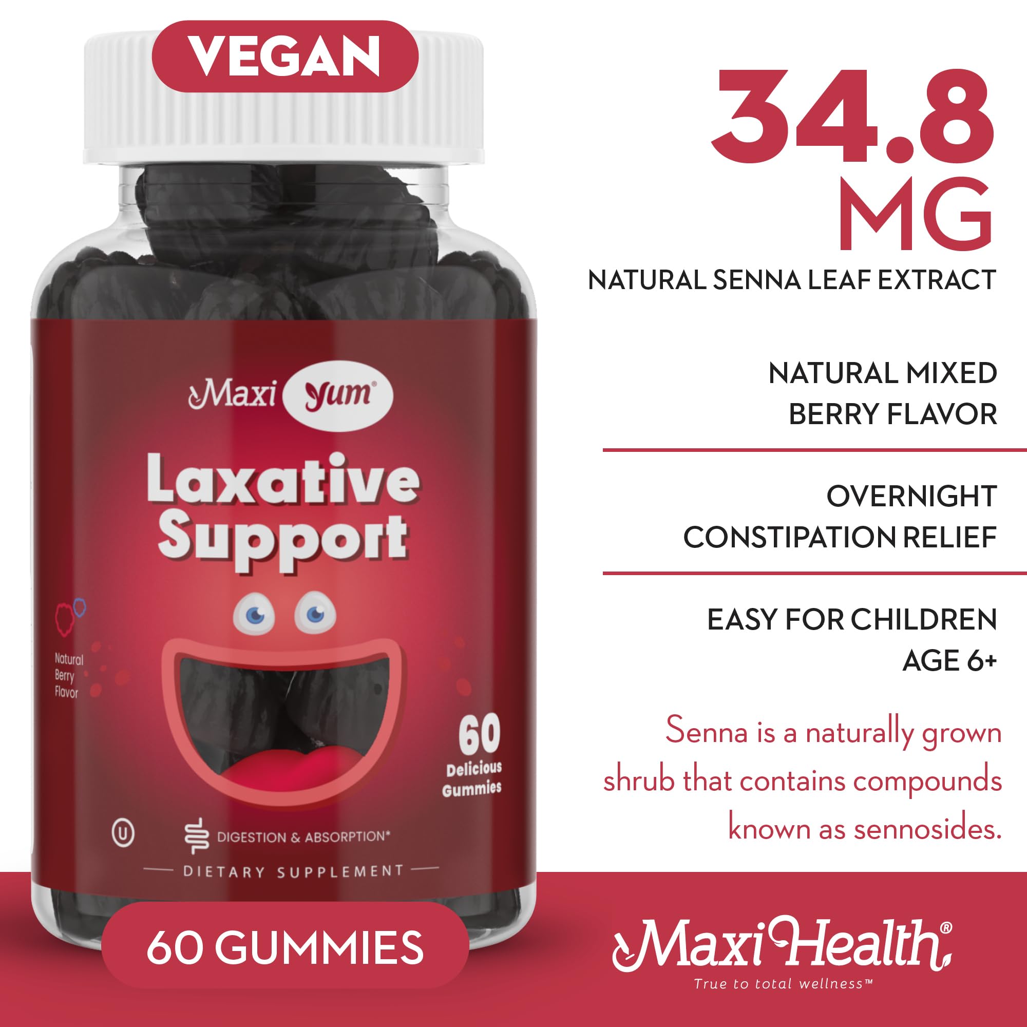 Foto 5 pulgar | Gominolas Laxantes Maxi Health 60, Gomitas Veganas Masticables - Venta Internacional.