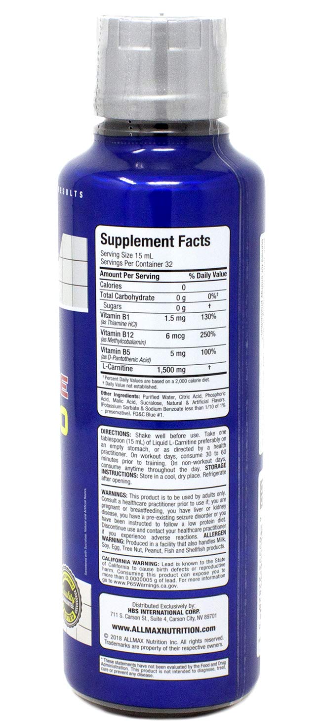 Foto 3 pulgar | Suplemento Allmax Nutrition, L-carnitina 1500, Frambuesa Azul, 473 Ml - Venta Internacional.