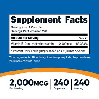 Foto 2 | Suplemento Nutricost De Vitamina B12 2000 Mcg 240 Cápsulas - Venta Internacional.