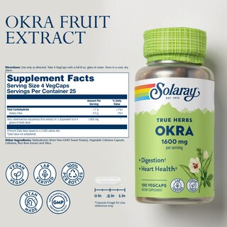 Foto 2 | Suplemento Solaray Okra Fruit 1600 Mg De Fibra Soluble, 100 Cápsulas Vegetales - Venta Internacional.