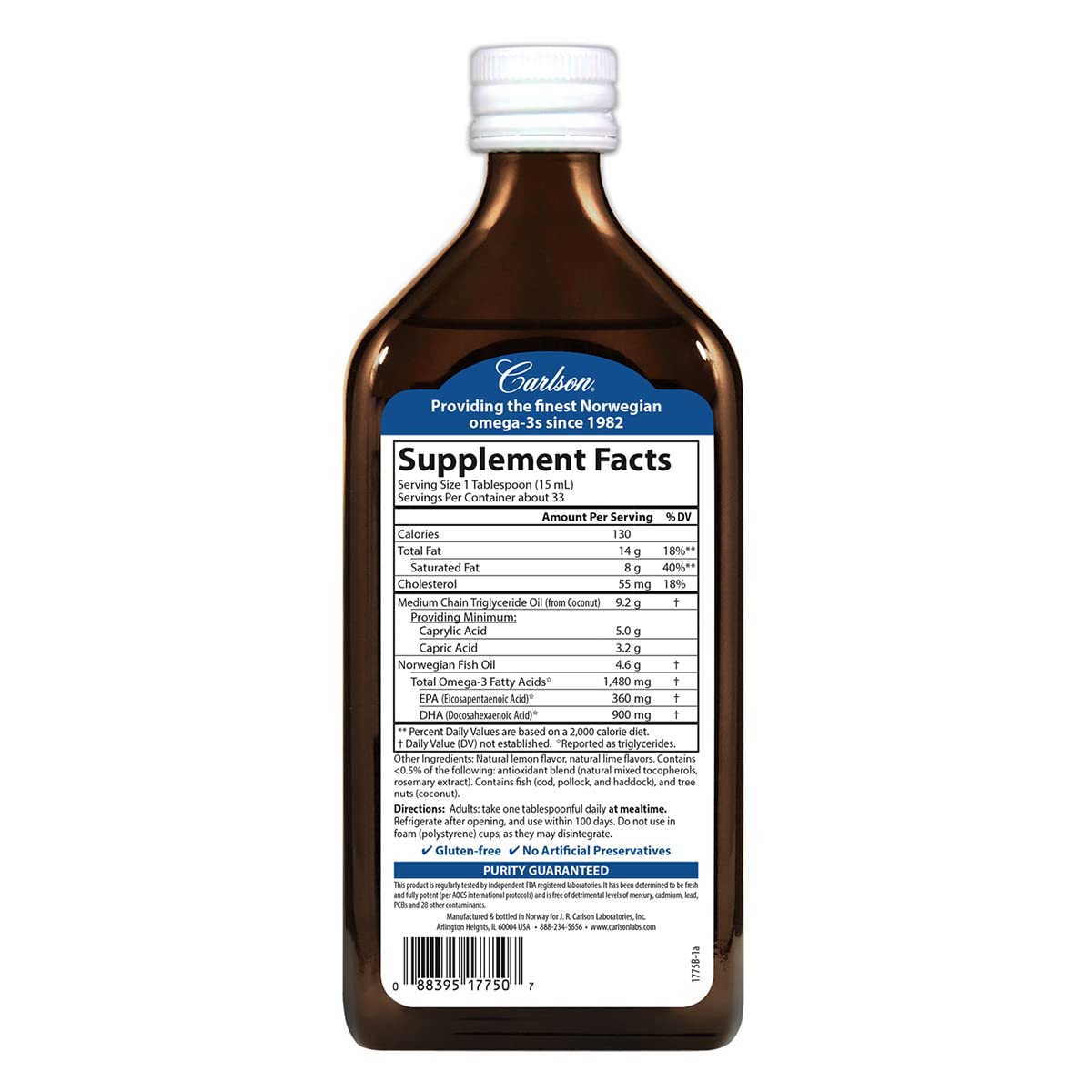 Foto 3 pulgar | Suplemento Carlson Mct Y Omega-3 500 Ml 1480 Mg De Omega-3 - Venta Internacional.