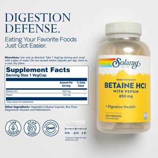 Foto 2 | Suplemento Solaray Betaína Hcl Con Pepsina 250 Cápsulas Vegetales - Venta Internacional.