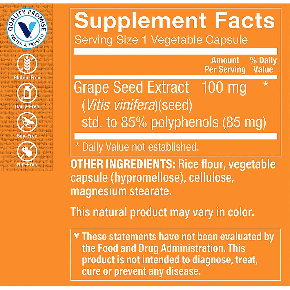 Foto 4 pulgar | Complemente El Extracto De Semilla De Uva Vitamin Shoppe De 100 Mg - Venta Internacional.