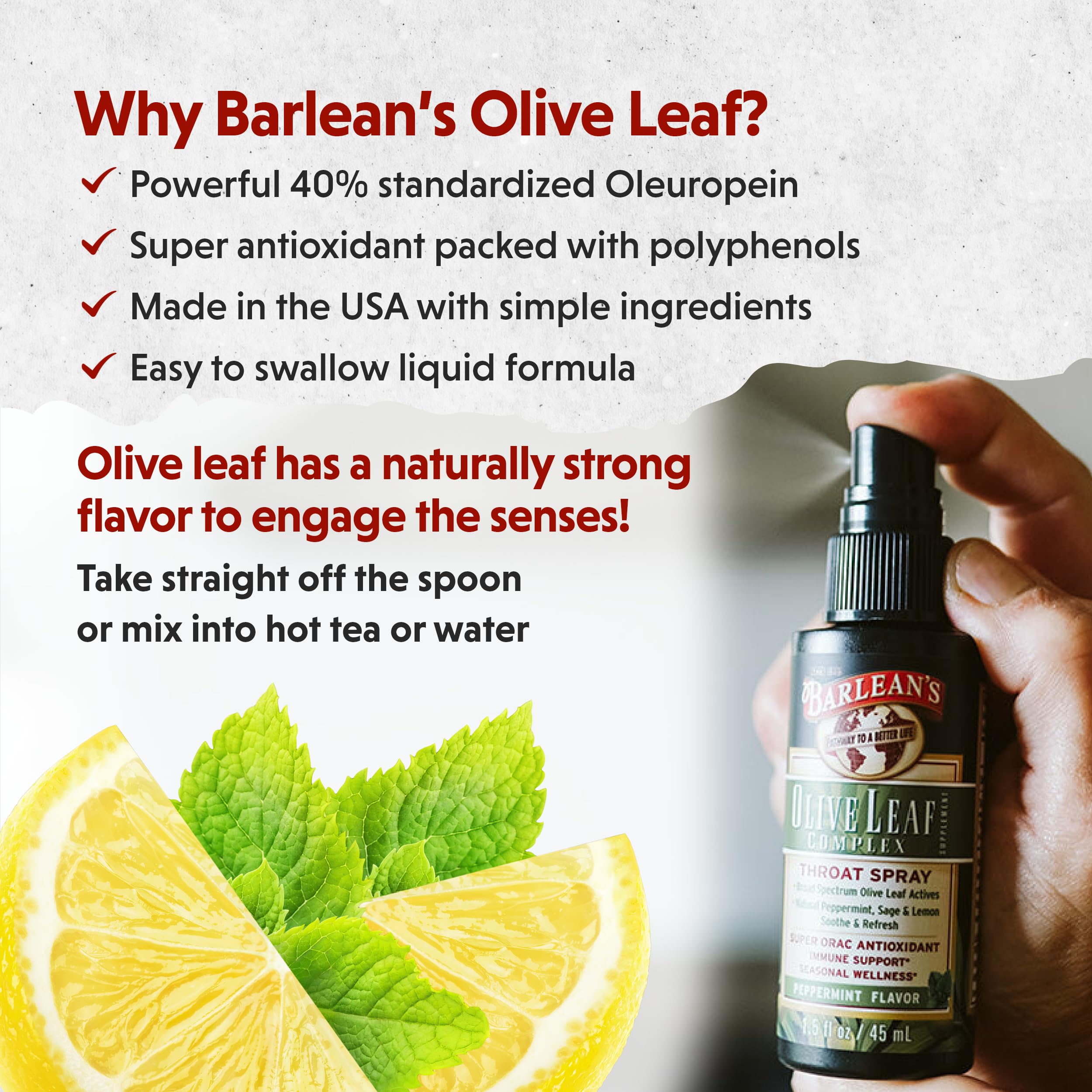 Foto 3 | Spray Para Garganta Barlean's Olive Leaf Complex, 44 Ml, Con Menta - Venta Internacional.