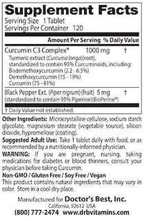 Foto 4 | Suplemento Doctor's Best De Curcumina A Partir De Cúrcuma, 1000 Mg, 120 Tabletas - Venta Internacional.