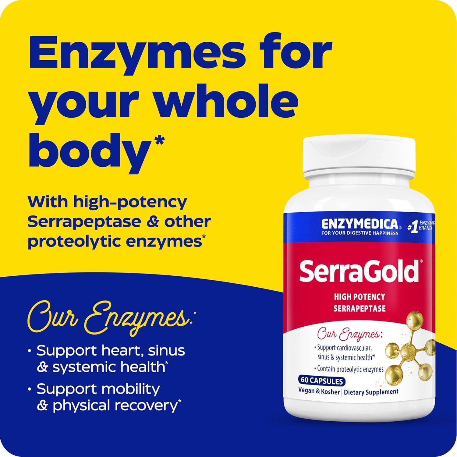 Foto 3 pulgar | Suplemento Enzymedica Serragold Serrapeptase 60 Cápsulas - Venta Internacional.