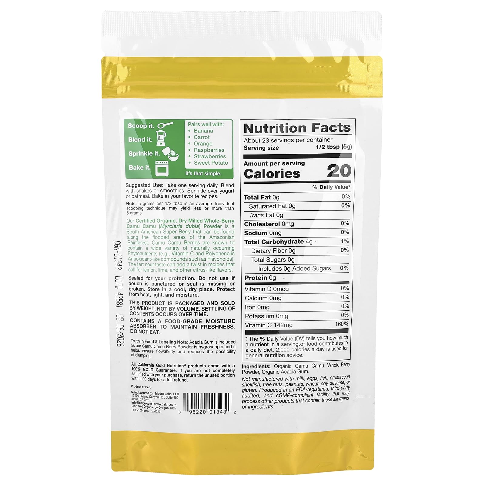 Foto 3 pulgar | Camu Camu En Polvo California Gold Nutrition 114 G - Venta Internacional.