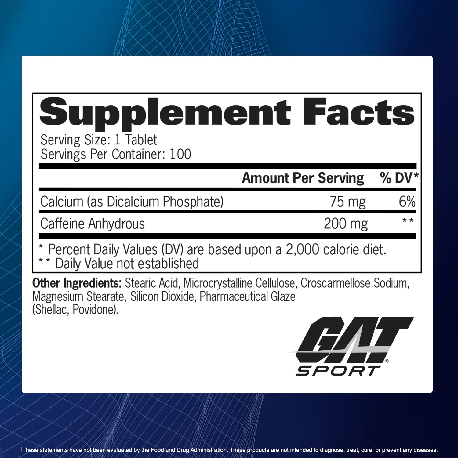 Foto 6 pulgar | Suplemento Gat Sport Essentials Cafeína 200 Mg 100 Comprimidos - Venta Internacional.
