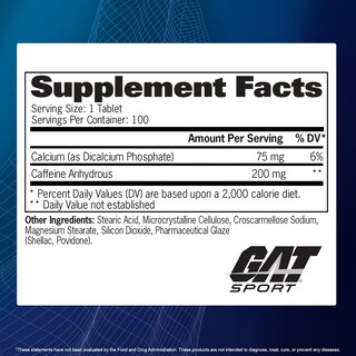Foto 5 | Suplemento Gat Sport Essentials Cafeína 200 Mg 100 Comprimidos - Venta Internacional.