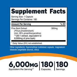 Foto 2 | Suplemento Nutricost: Extracto De Corteza De Pino, 6000 Mg, 180 Cápsulas - Venta Internacional.