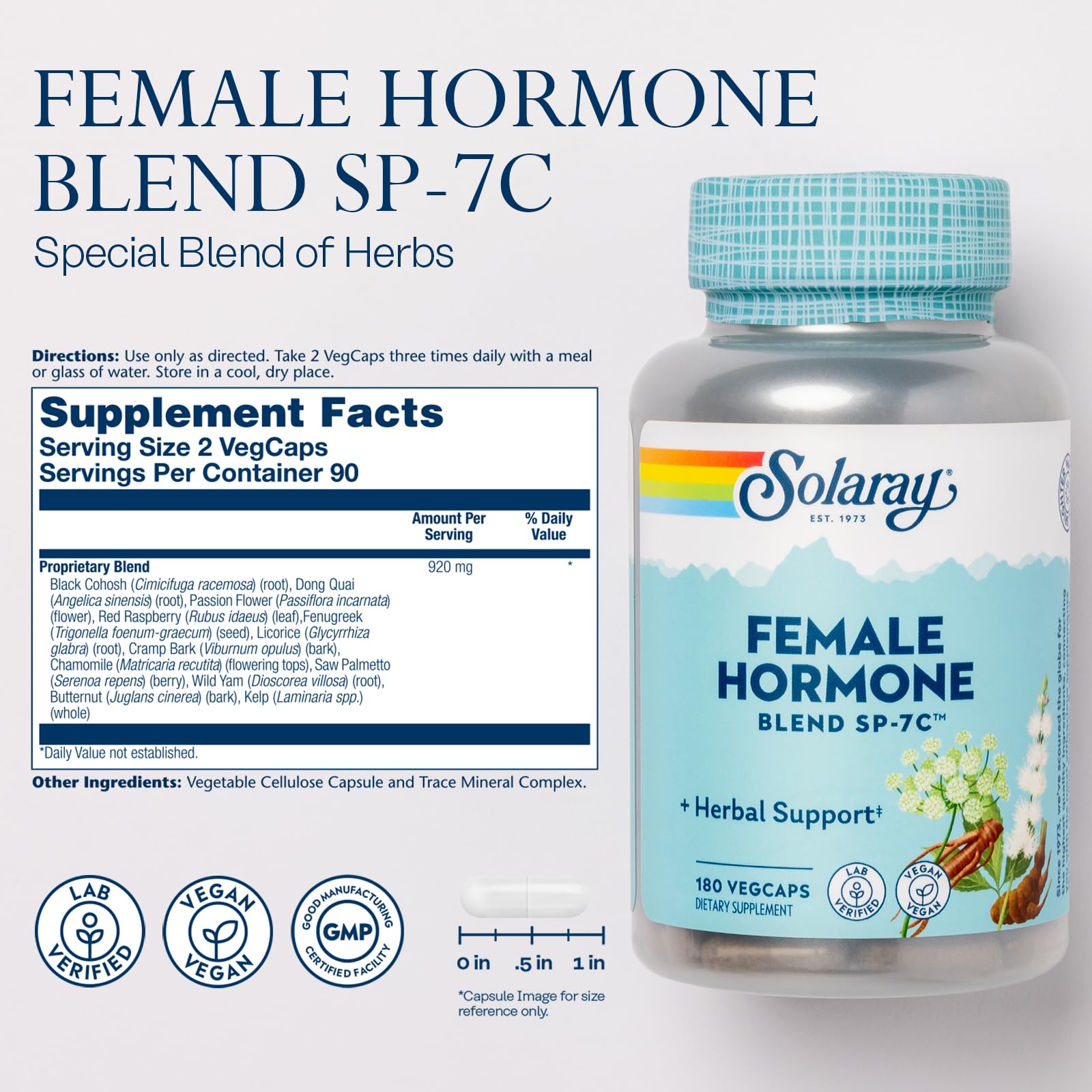 Foto 4 pulgar | Suplemento Solaray, Mezcla De Hormonas Femeninas Sp-7c, 180 Cápsulas Vegetales - Venta Internacional.