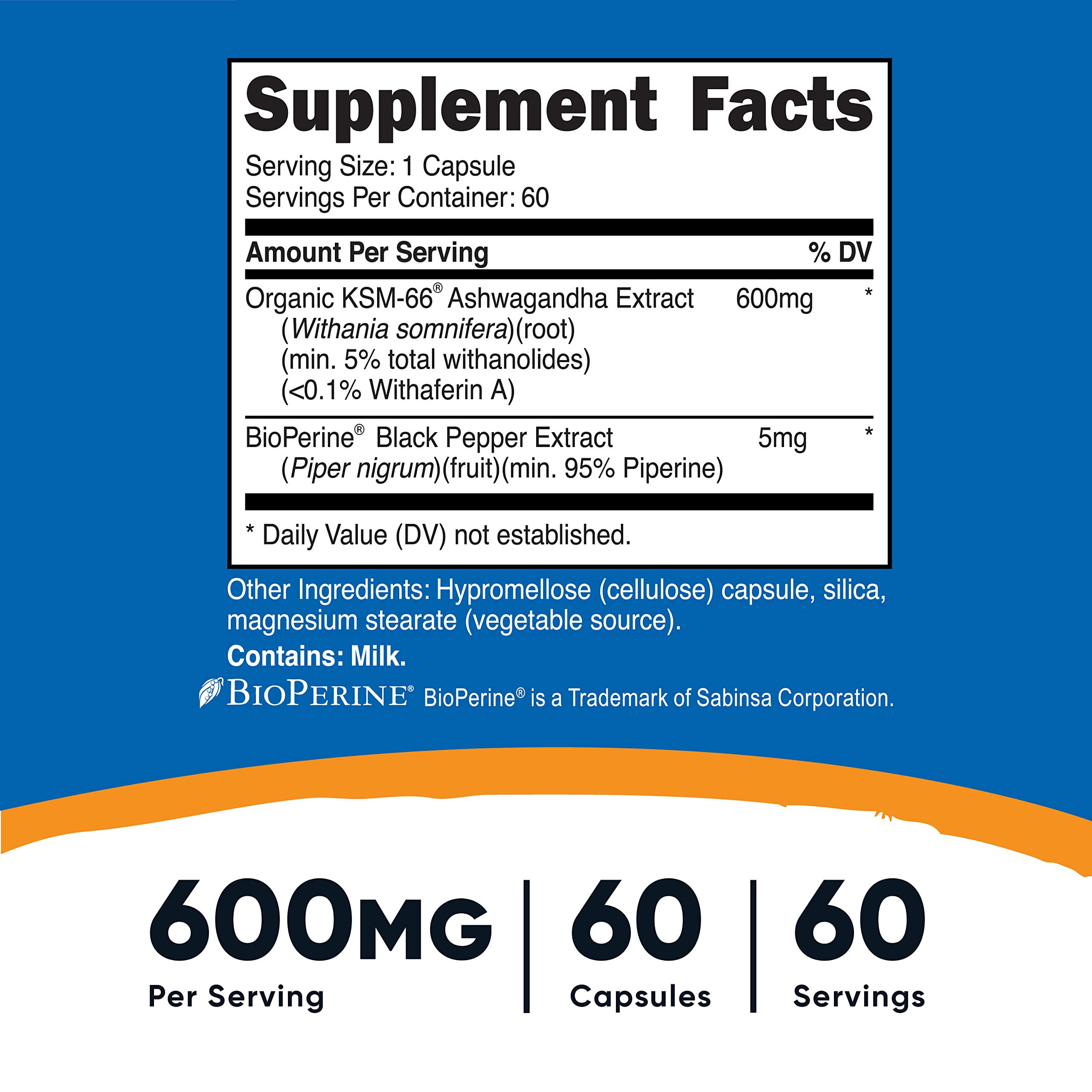 Foto 3 pulgar | Suplemento Nutricost Ksm-66 De Extracto De Raíz De Ashwagandha 600 Mg - Venta Internacional.