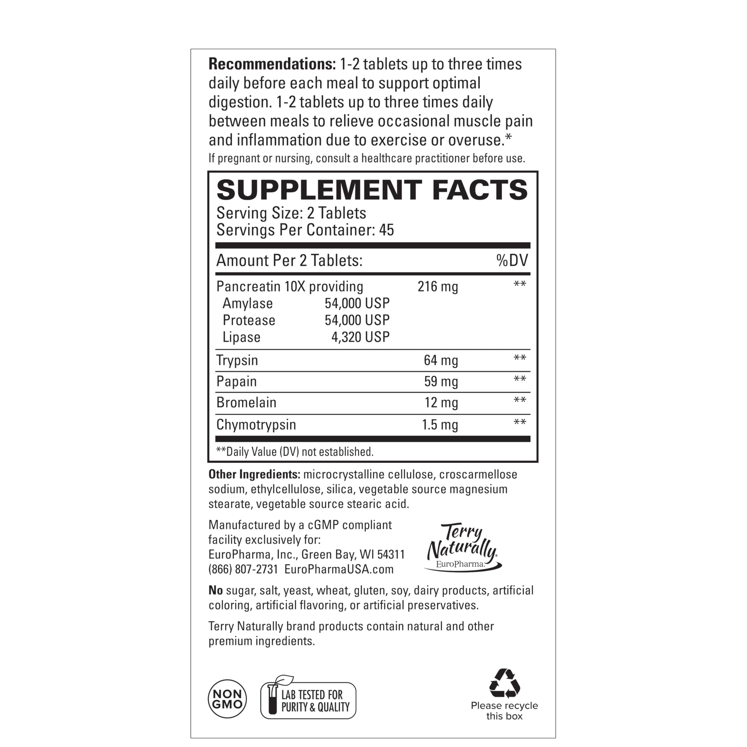 Foto 3 pulgar | Enzima Digestiva Terry Naturally Clinical 90 Comprimidos - Venta Internacional.