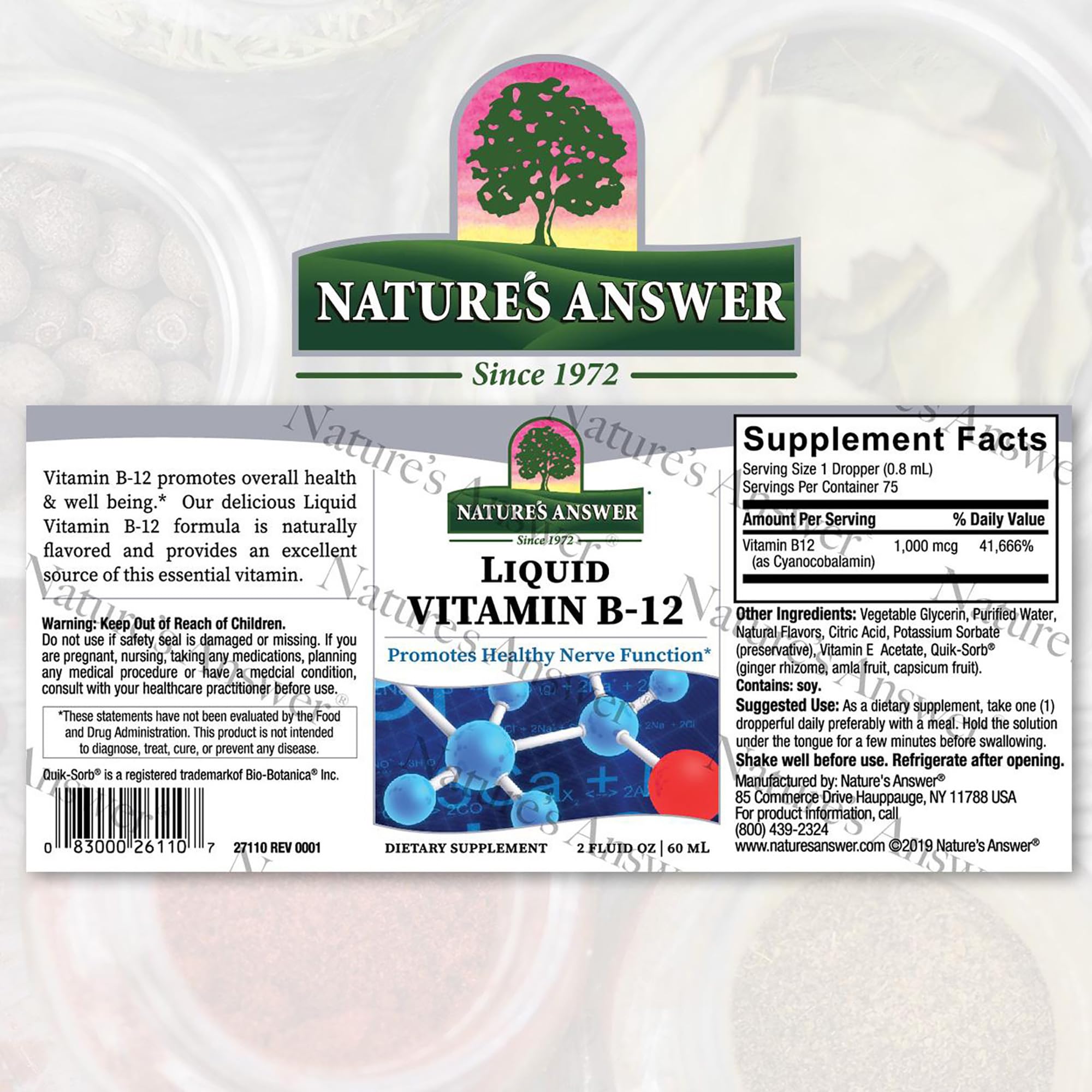 Foto 4 pulgar | Suplemento Nature's Answer Liquid B12 60 Ml - Venta Internacional.