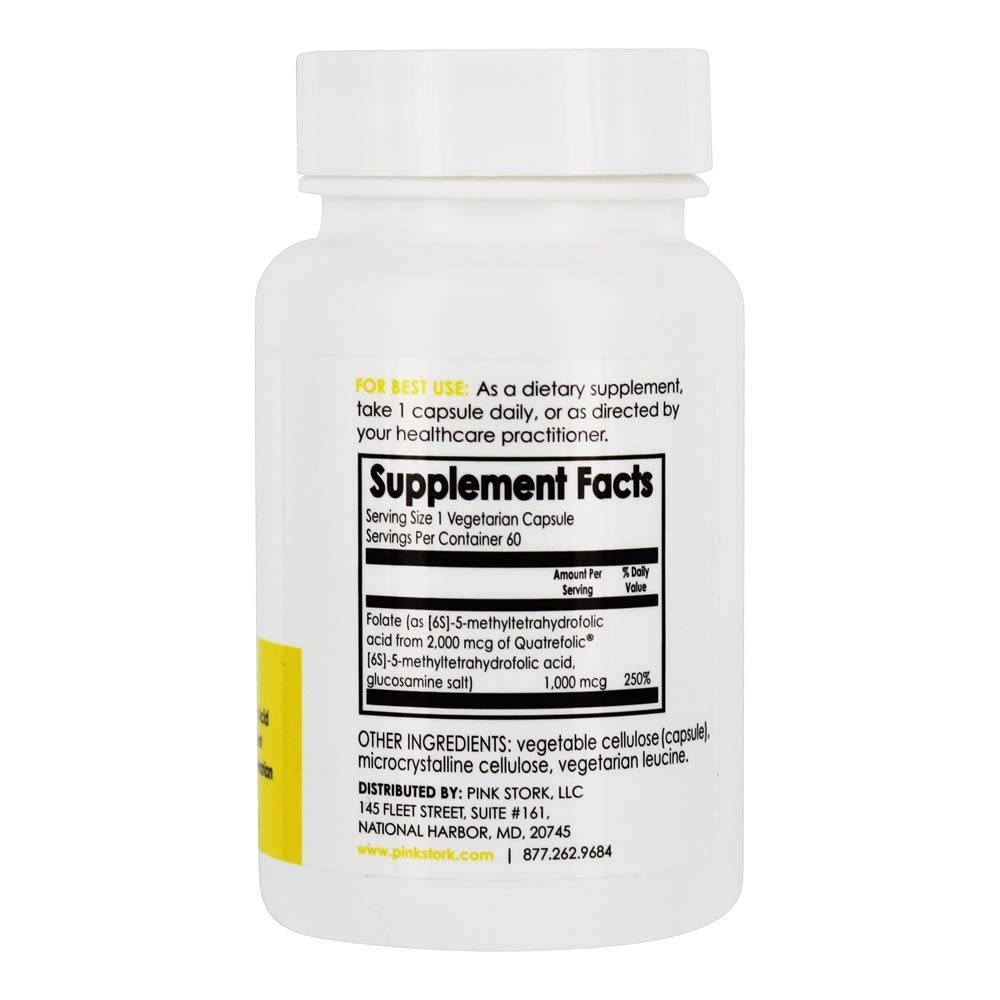 Foto 4 pulgar | Suplemento Pink Stork Folate Prenatal 1000 Mcg 60 Cápsulas - Venta Internacional.