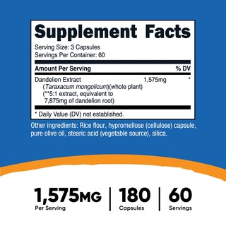 Foto 2 | Suplemento Nutricost Extracto De Diente De León 1575 Mg 180 Cápsulas - Venta Internacional.