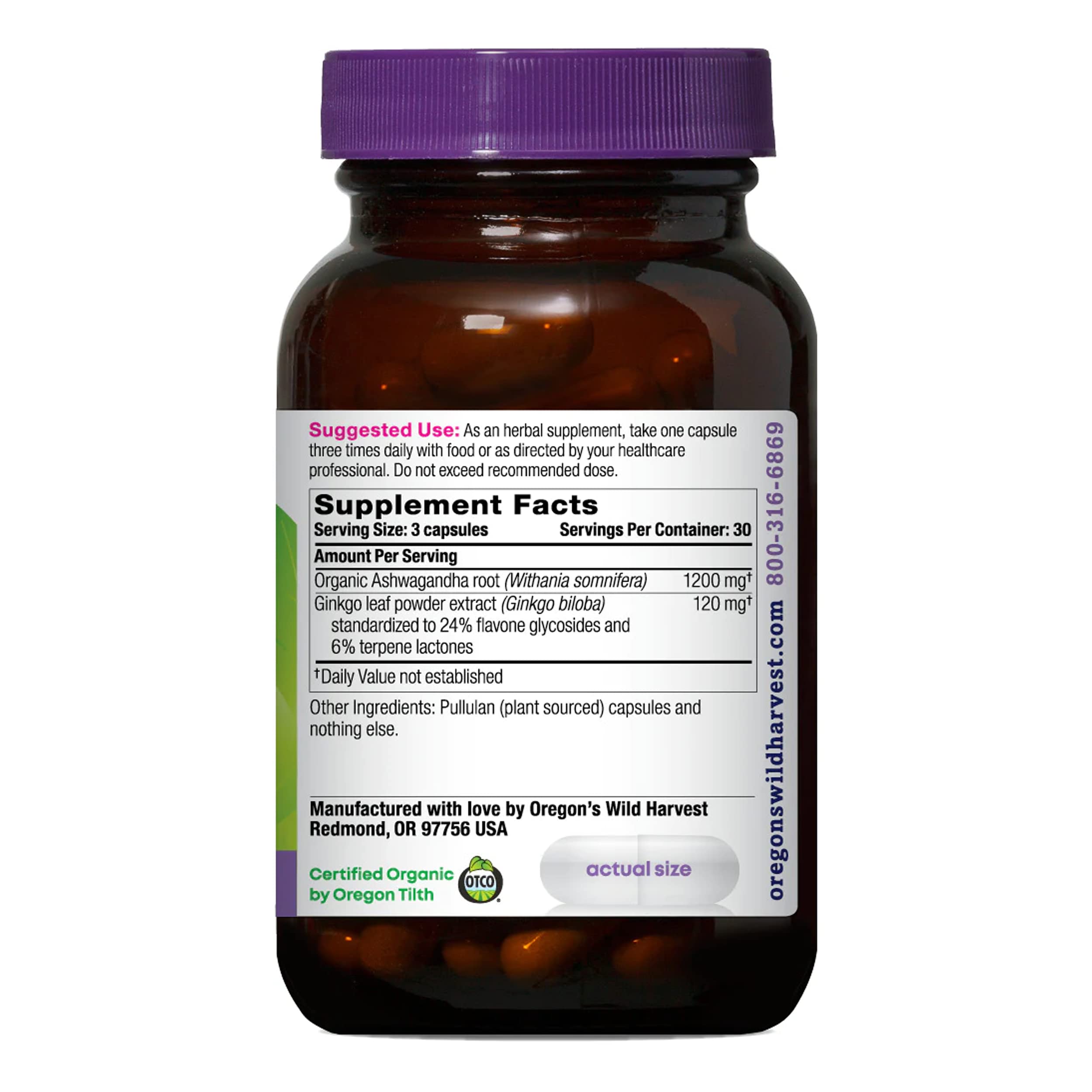 Foto 4 pulgar | Suplementos Oregon's Wild Harvest Ashwagandha Ginkgo 90 Cápsulas - Venta Internacional.