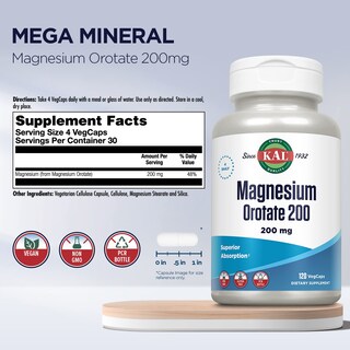 Foto 2 | Suplemento De Orotato De Magnesio Kal, 200 Mg, 120 Cápsulas Vegetales - Venta Internacional.