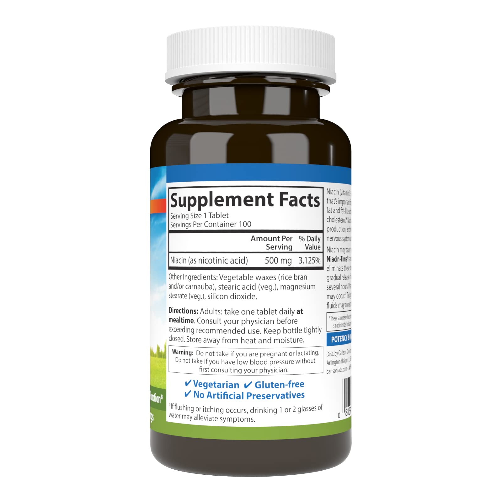 Foto 3 pulgar | Suplemento Carlson Niacin-time 500 Mg De Vitamina B-3 100 Comprimidos - Venta Internacional.