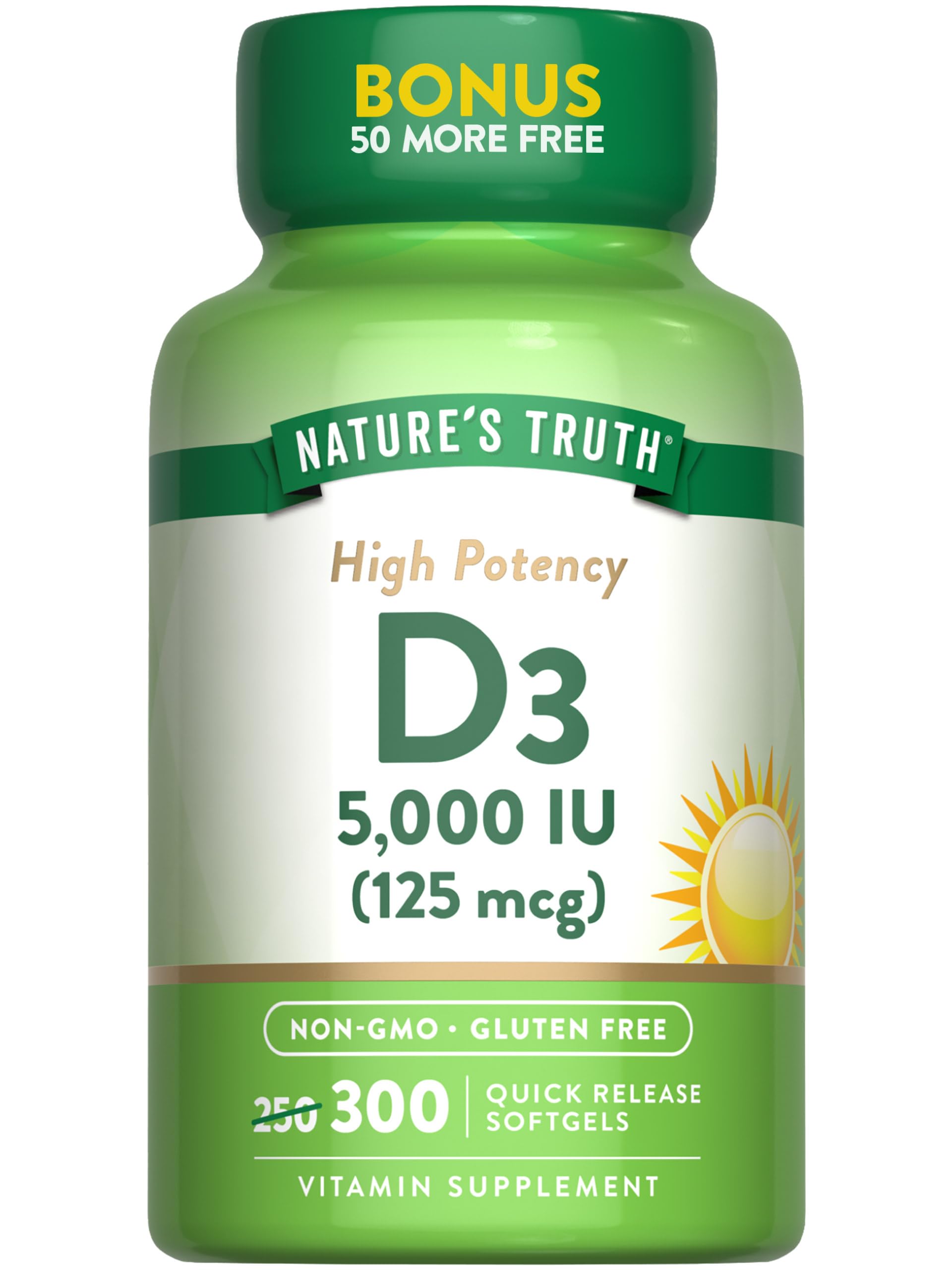 Foto 2 pulgar | Suplemento Nature's Truth De Vitamina D3 5000 Ui 300 Cápsulas Blandas - Venta Internacional.