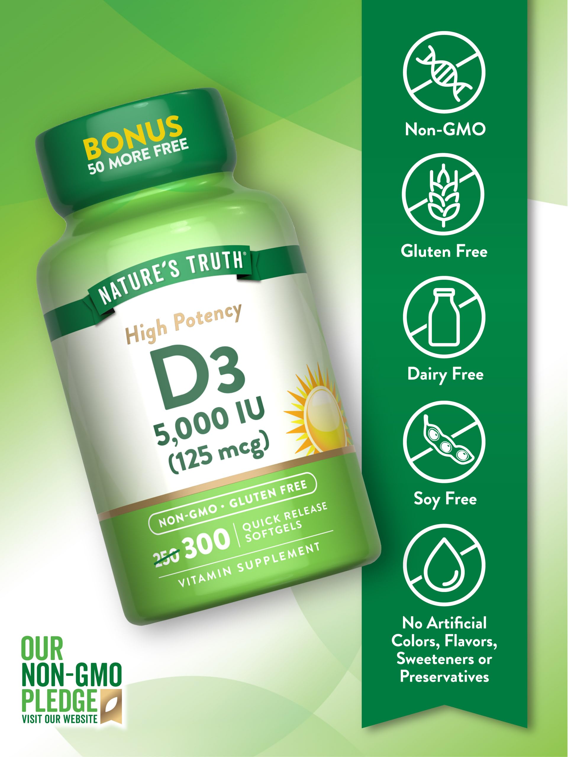 Foto 4 pulgar | Suplemento Nature's Truth De Vitamina D3 5000 Ui 300 Cápsulas Blandas - Venta Internacional.