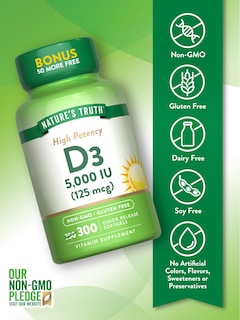 Foto 3 | Suplemento Nature's Truth De Vitamina D3 5000 Ui 300 Cápsulas Blandas - Venta Internacional.