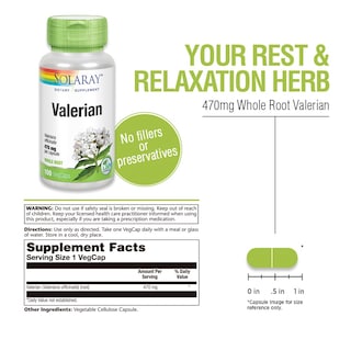 Foto 3 | Suplemento Solaray, Valeriana, 470 Mg, Soporte De Relajación, 100 Unidades - Venta Internacional.