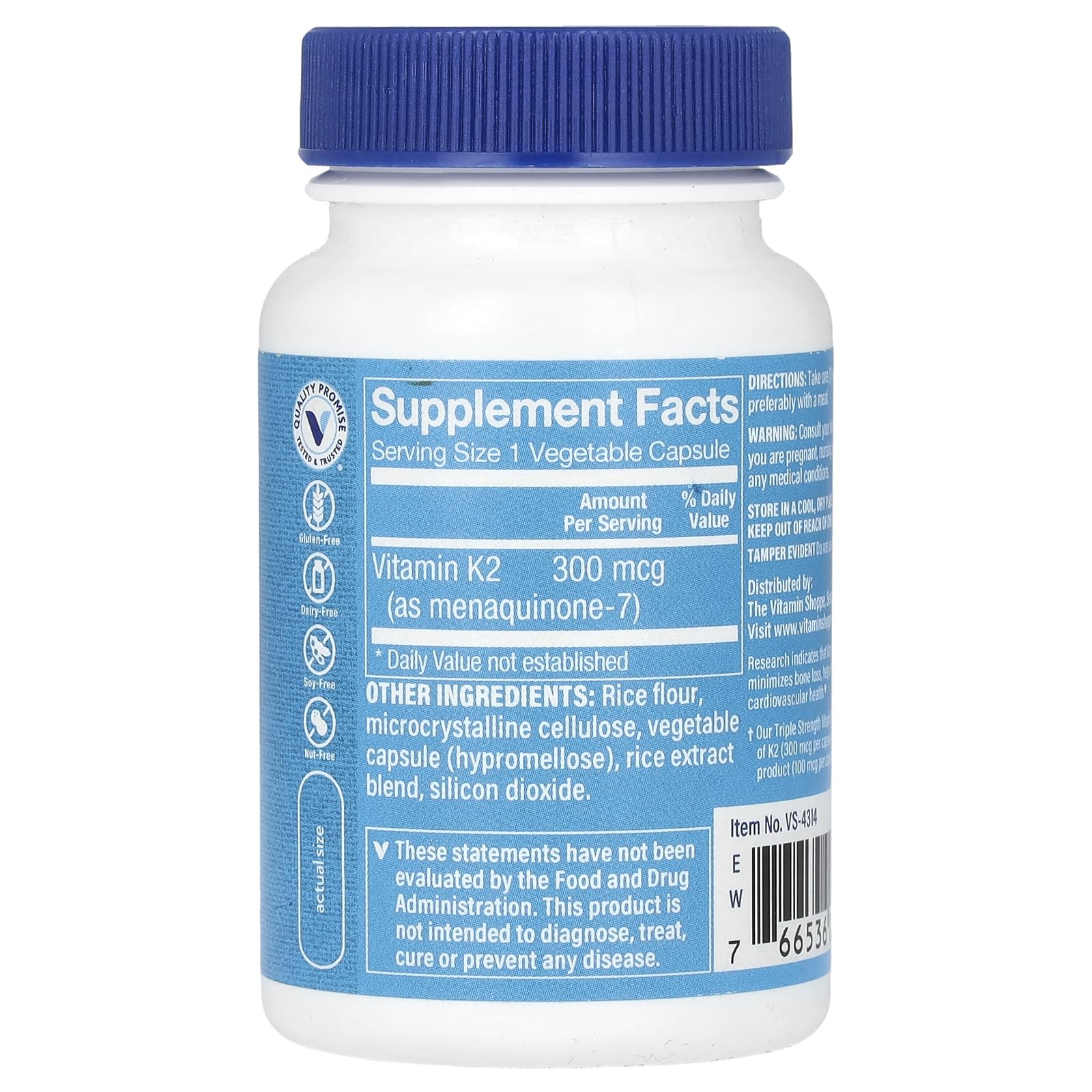 Foto 2 | Suplemento De Vitamina K2 De Triple Concentración De The Vitamin Shoppe, 300 Mcg - Venta Internacional.