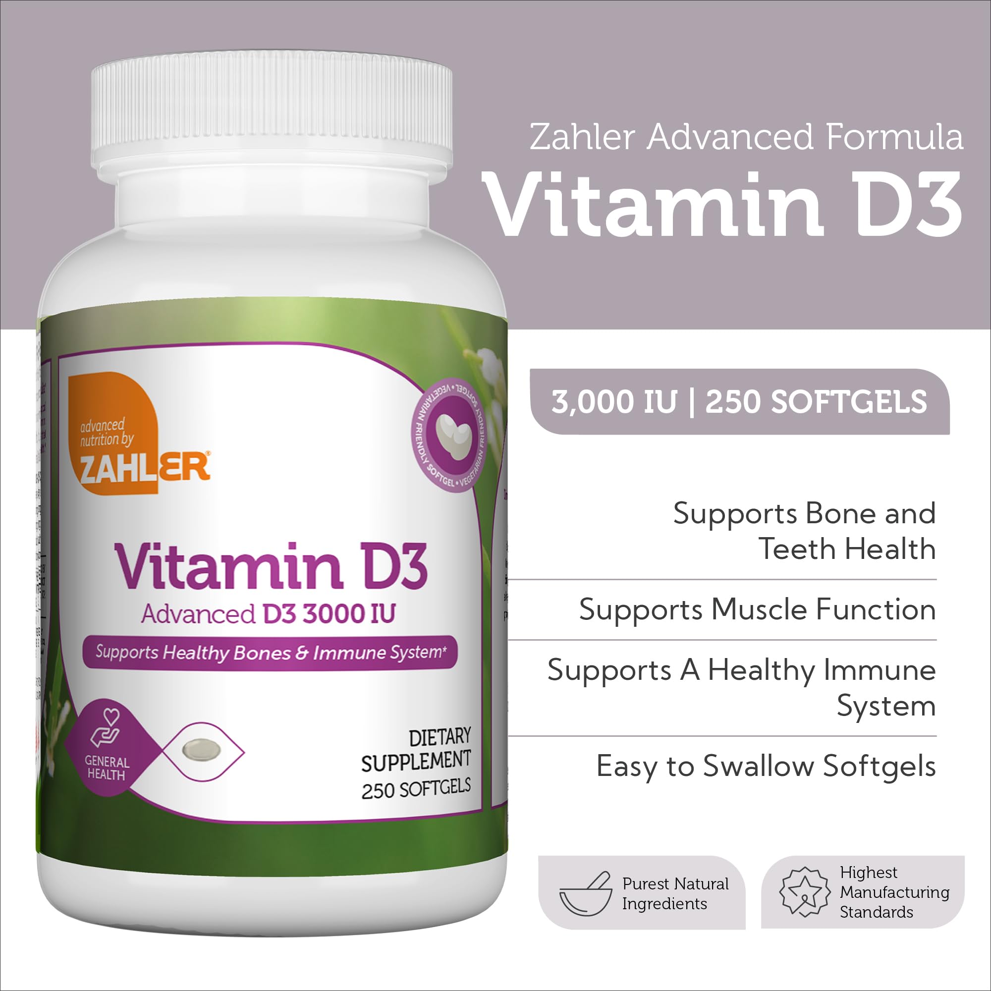 Foto 3 pulgar | Suplemento Zahler De Vitamina D3 3000 Ui 250 Cápsulas Blandas - Venta Internacional.